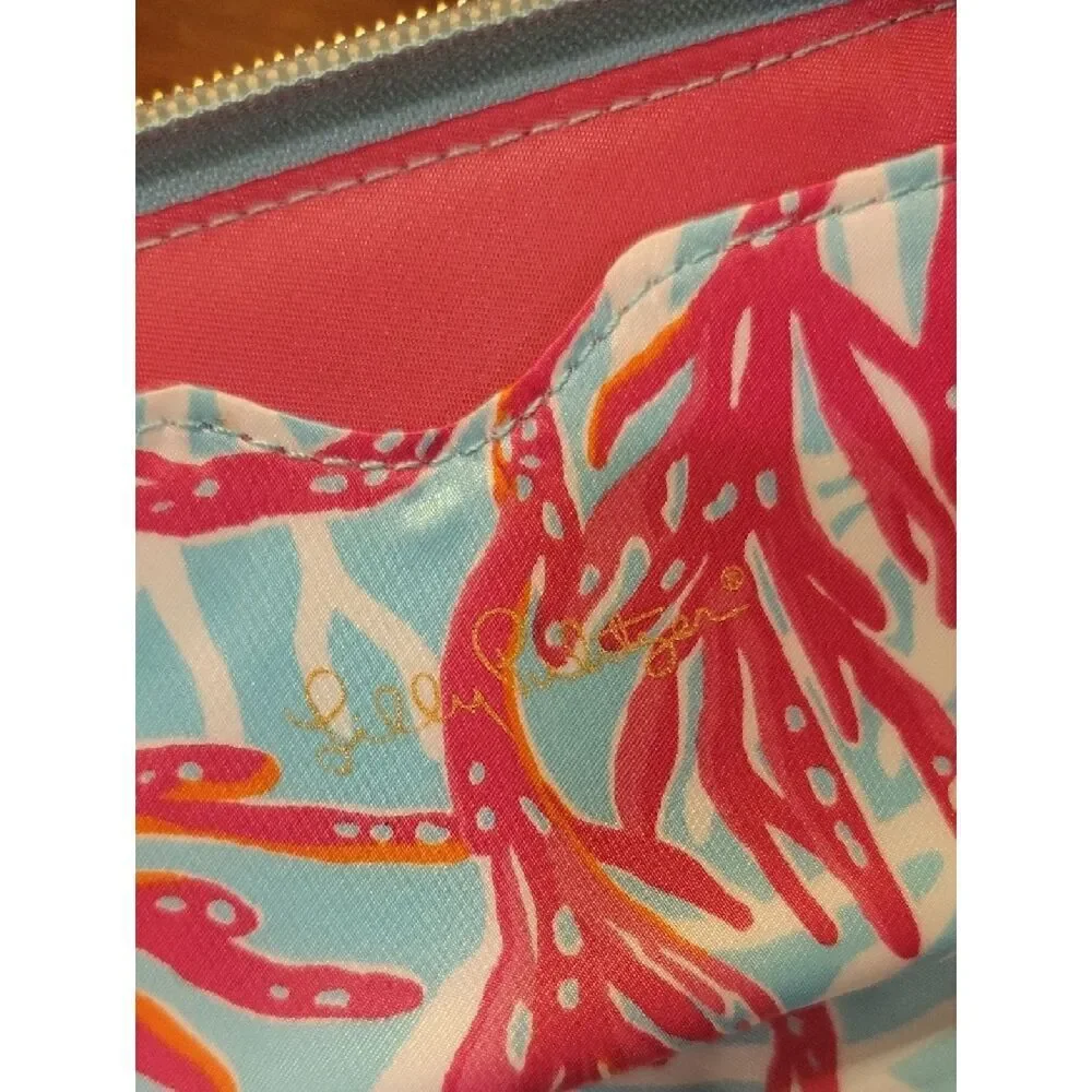 Lilly Pulitzer Coral Print Wristlet in Light Blue, Pink, Gold